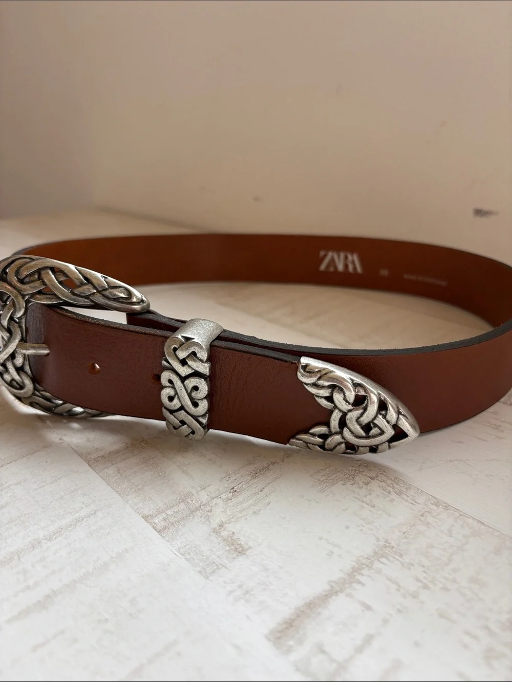 Zara Brown Leather Belt with Silver Celtic Accent